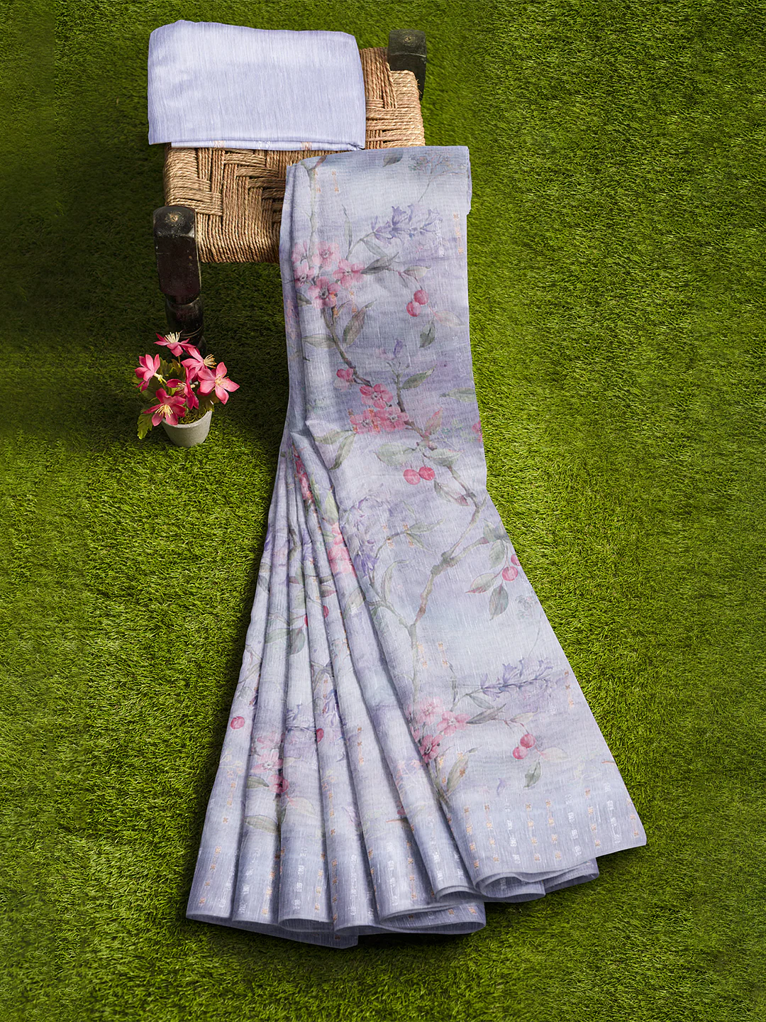 Women Light Blue Tissue Saree TS44 - Image 3