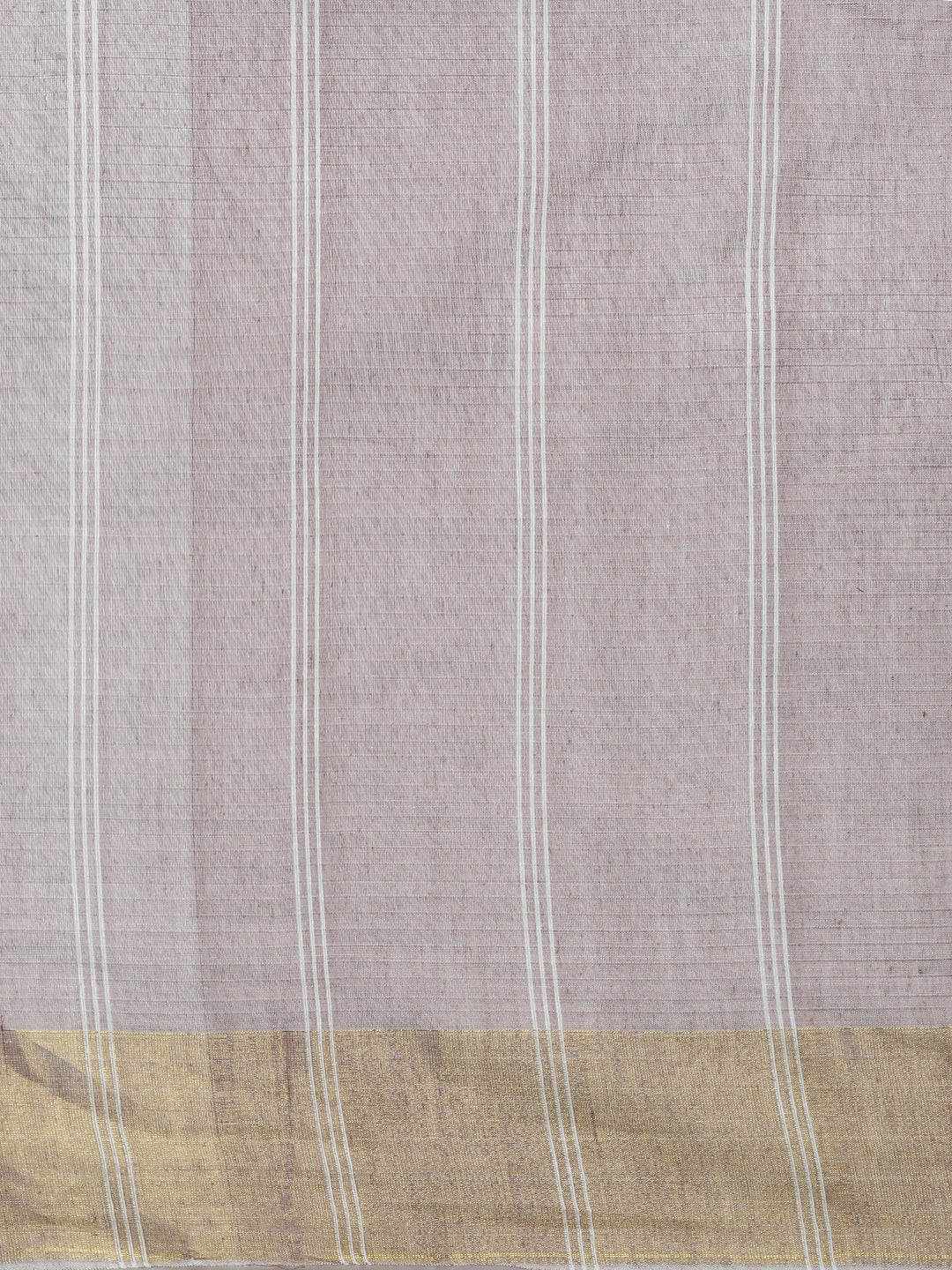 Women Light Brown Striped Cotton Jute Saree CJ12 - Image 5