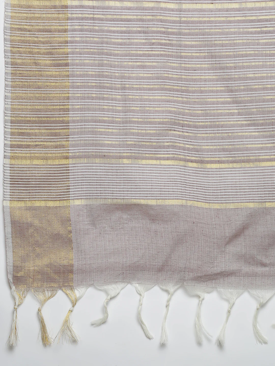 Women Light Brown Striped Cotton Jute Saree CJ12 - Image 6