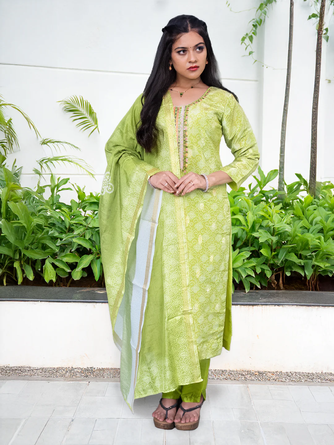 Women Light Green MM Silk Printed Kurti Set EKS112 - Image 3