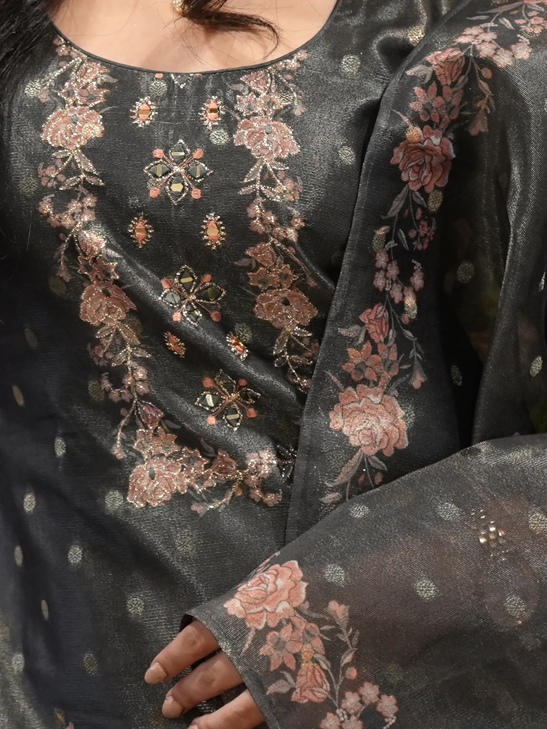Women Dark Green MM Silk Printed Kurti Set EKS117 - Image 3