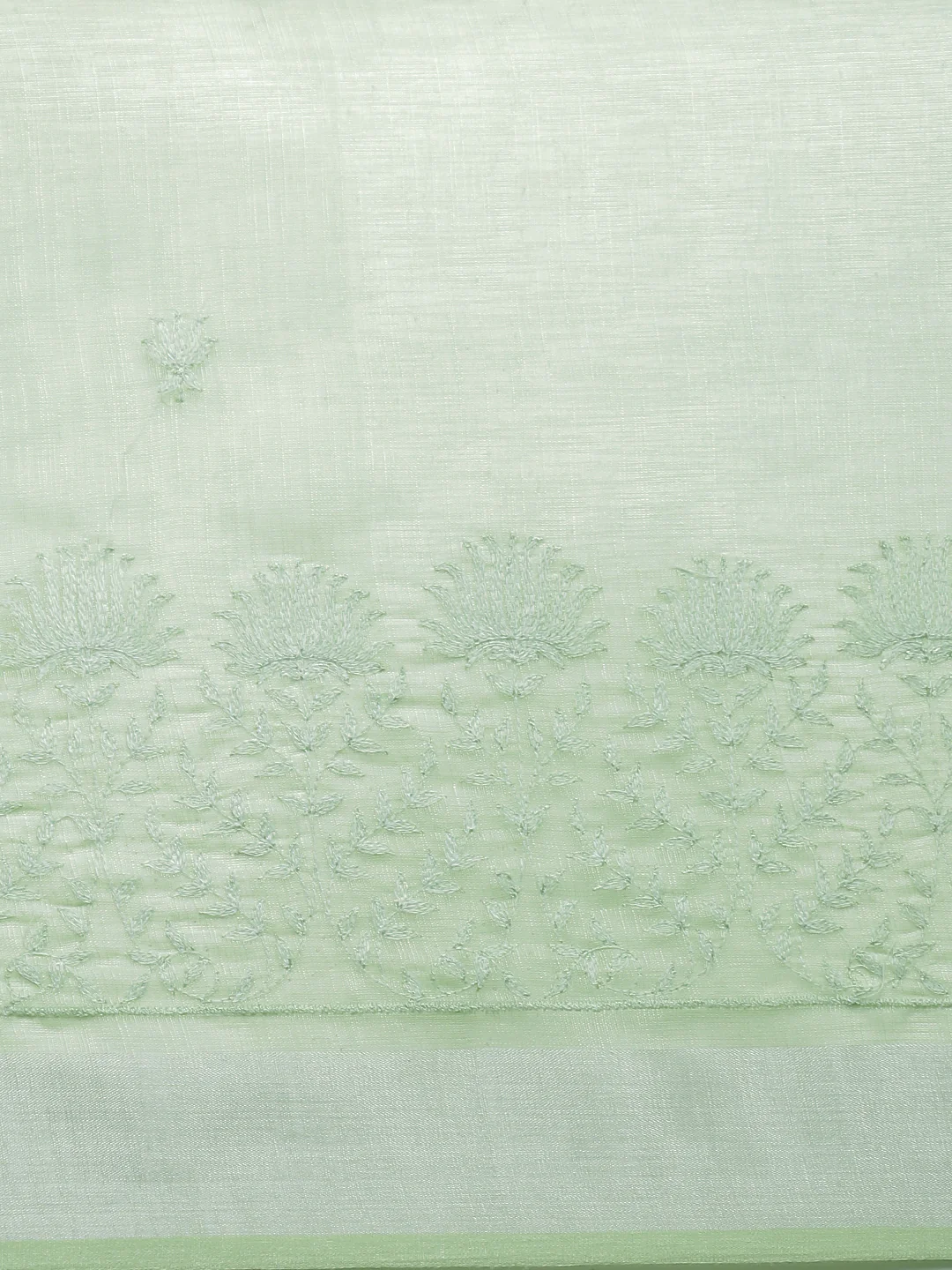 Women Light Green Semi Linen Embroidered Saree SL240 - Image 6