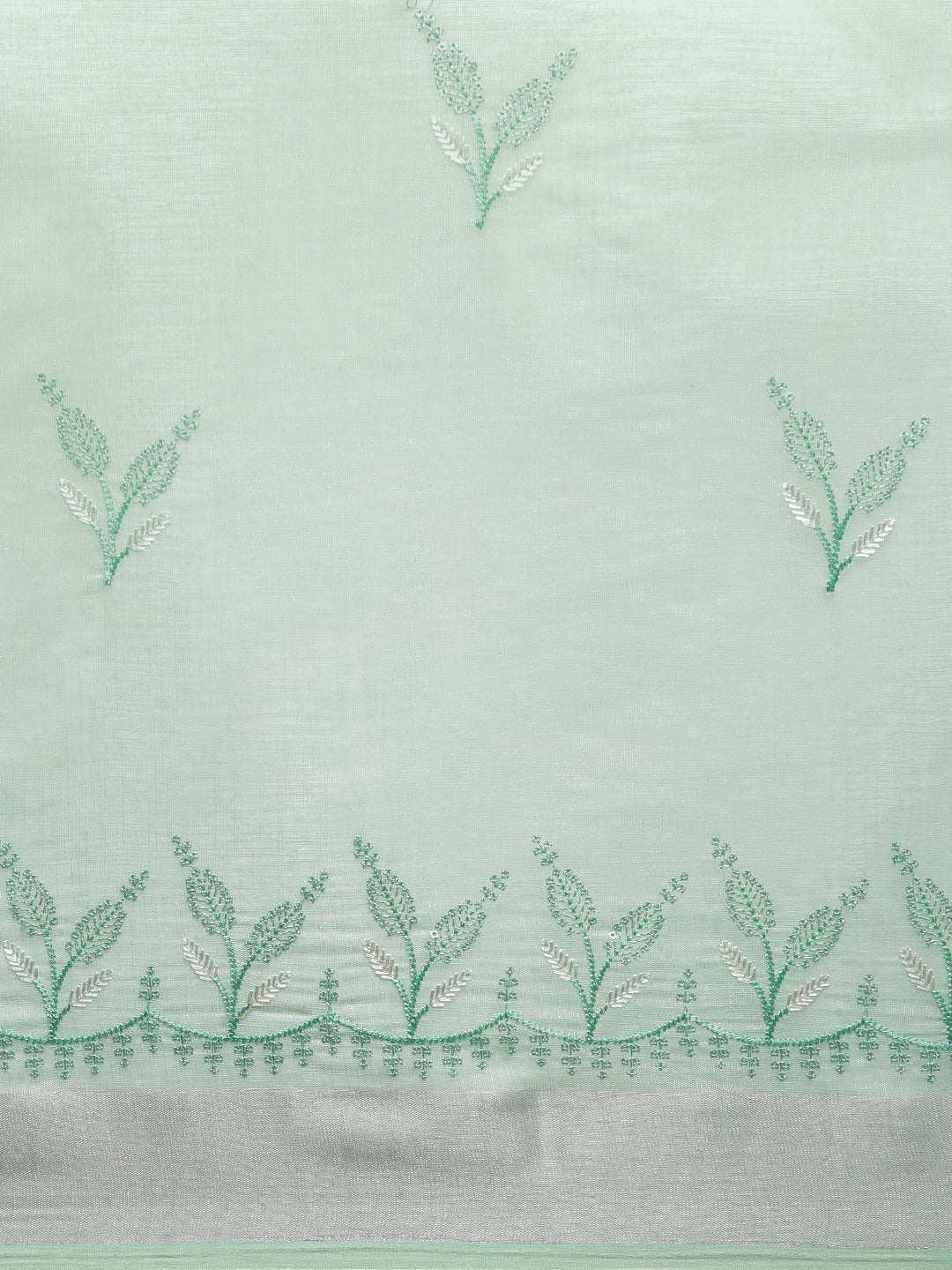 Women Light Green Semi Linen Embroidered Saree SL247 - Image 5