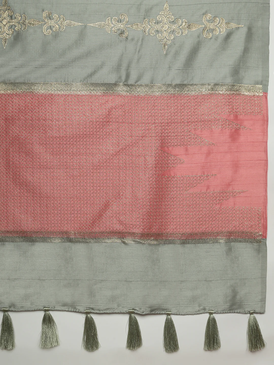 Women Sage Green Semi Tussar Embroidered Saree ST313 - Image 5