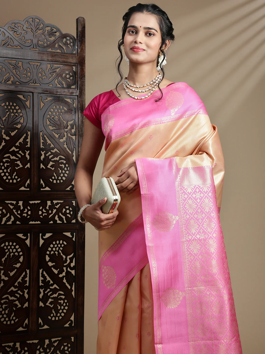 Women Light Orange Art Silk Saree ASS111 - Image 2