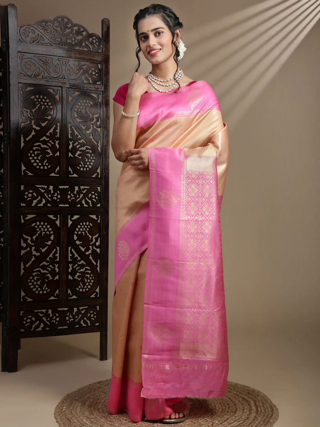 Women Light Orange Art Silk Saree ASS111 - Image 3