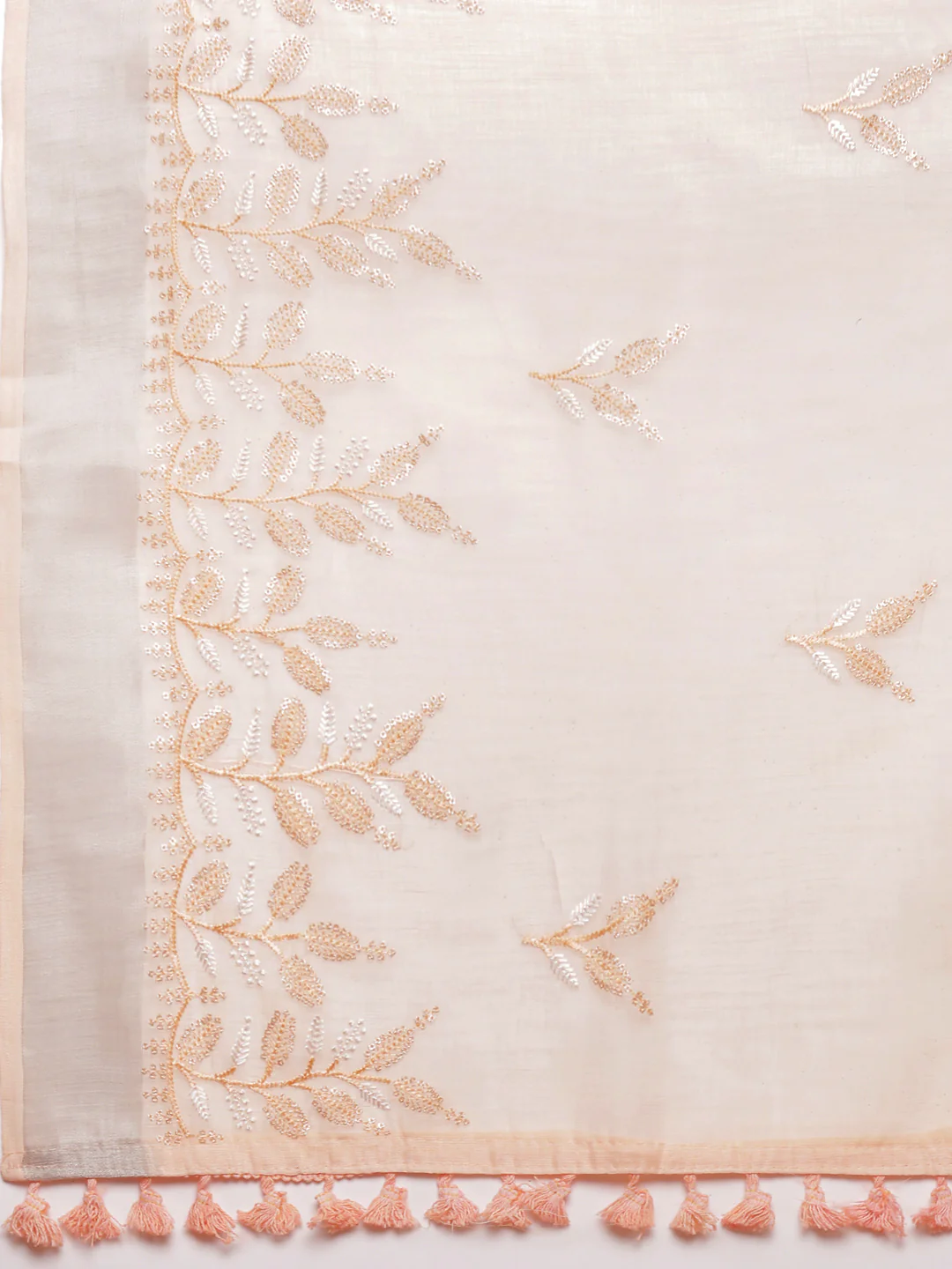 Women Light Orange Semi Linen Embroidered Saree SL243 - Image 7