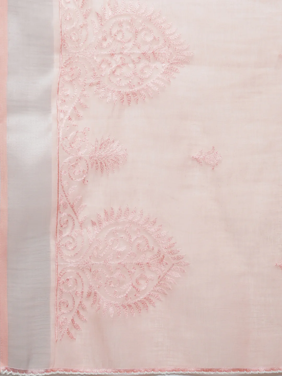 Women Light Pink Semi Linen Embroidered Saree SL238 - Image 6