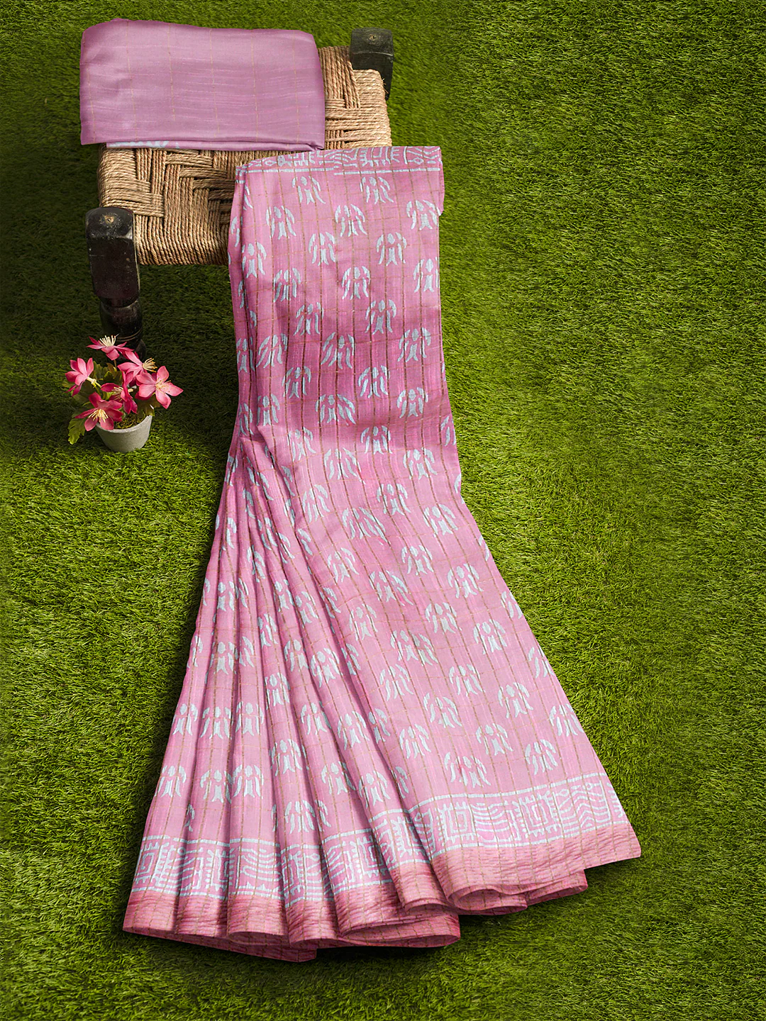 Women Light Pink Semi Linen Saree SL230 - Image 2