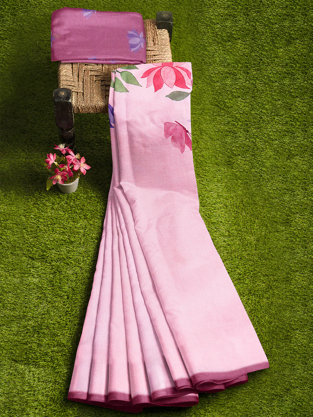 Women Light Pink Semi Tussar Printed Saree ST265 - Image 3