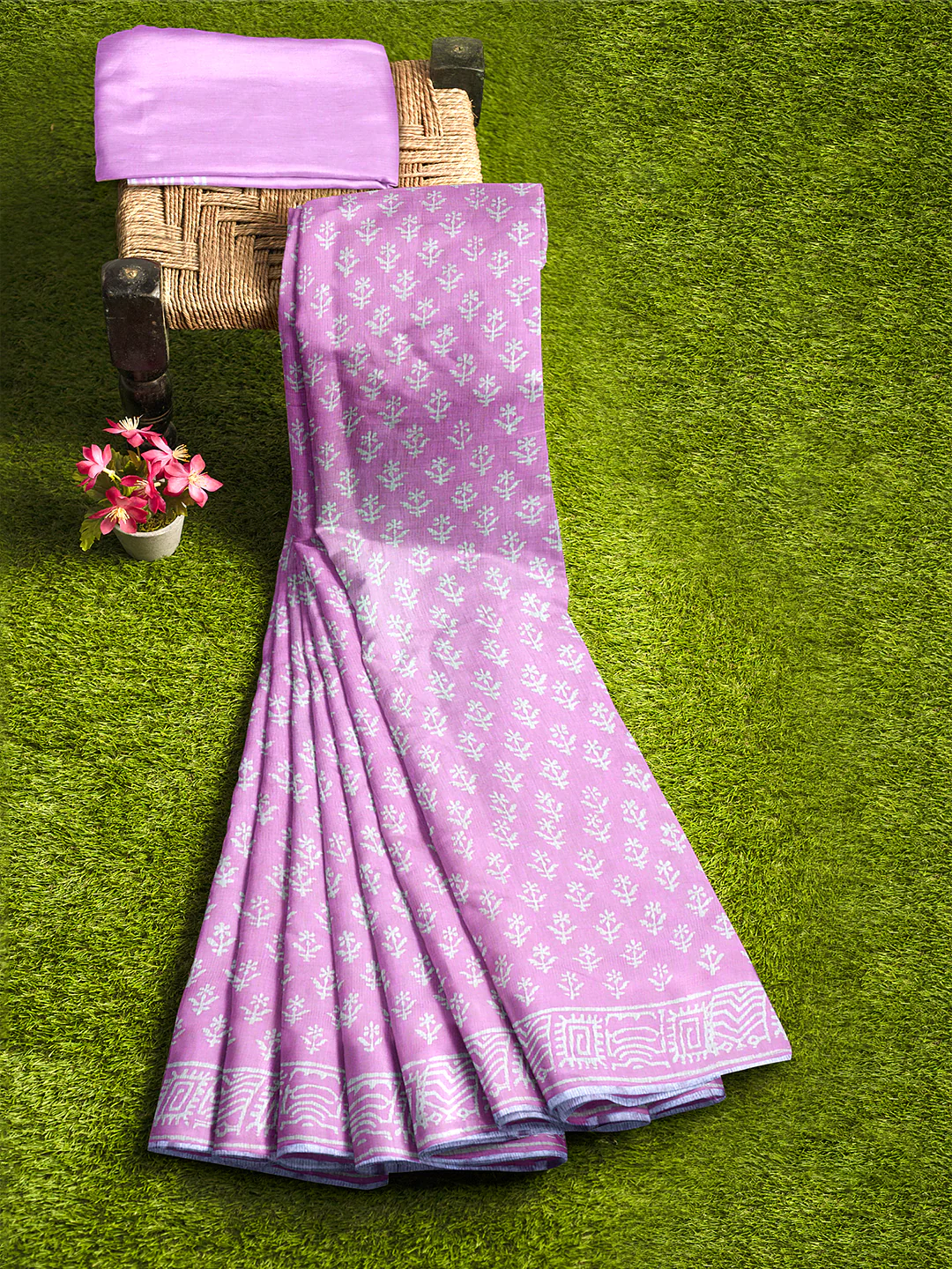 Women Light Pink Semi Tussar Printed Saree ST302 - Image 2
