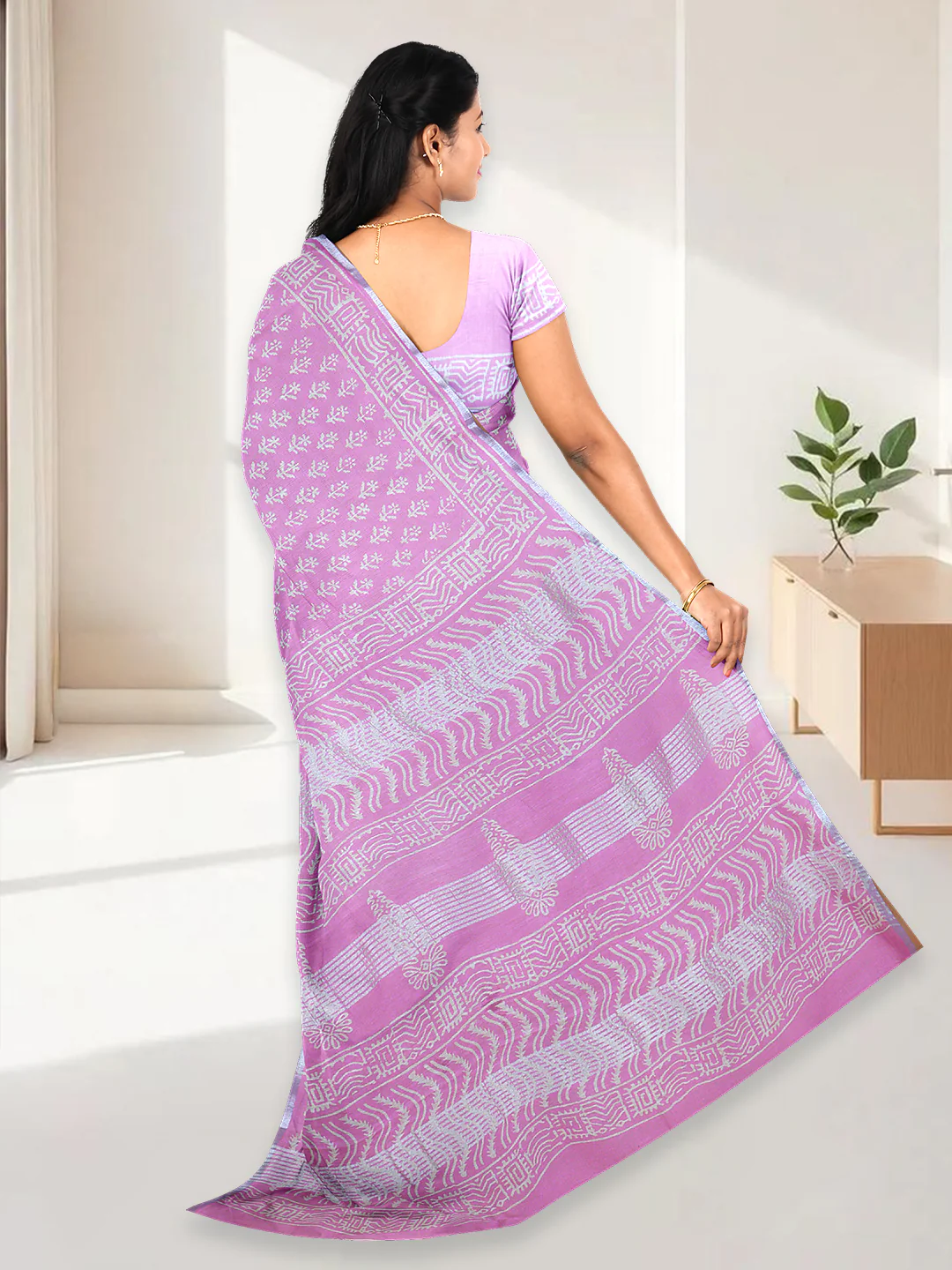 Women Light Pink Semi Tussar Printed Saree ST302 - Image 4