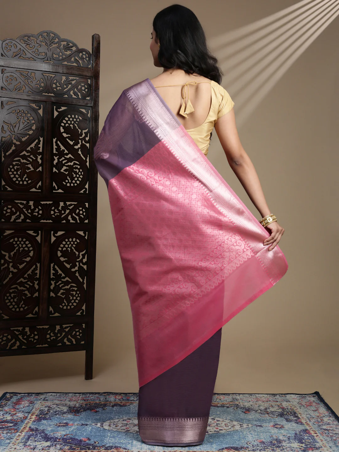 Women Light Purple Kora Cotton Fancy Saree SK110 - Image 5