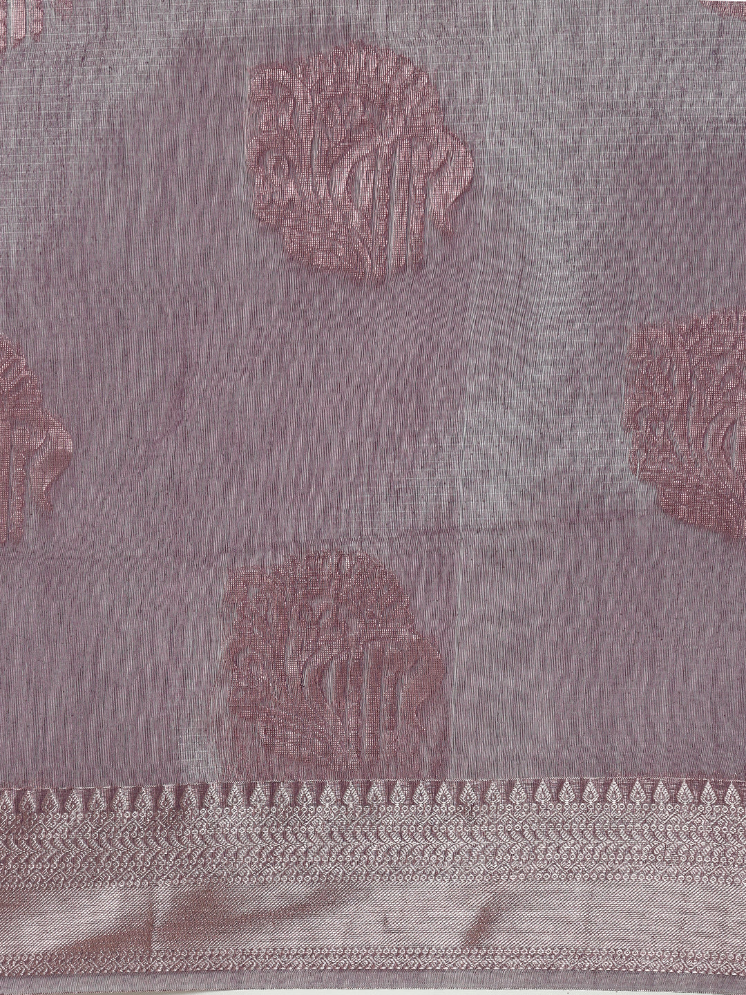 Women Light Purple Kora Cotton Fancy Saree SK110 - Image 6