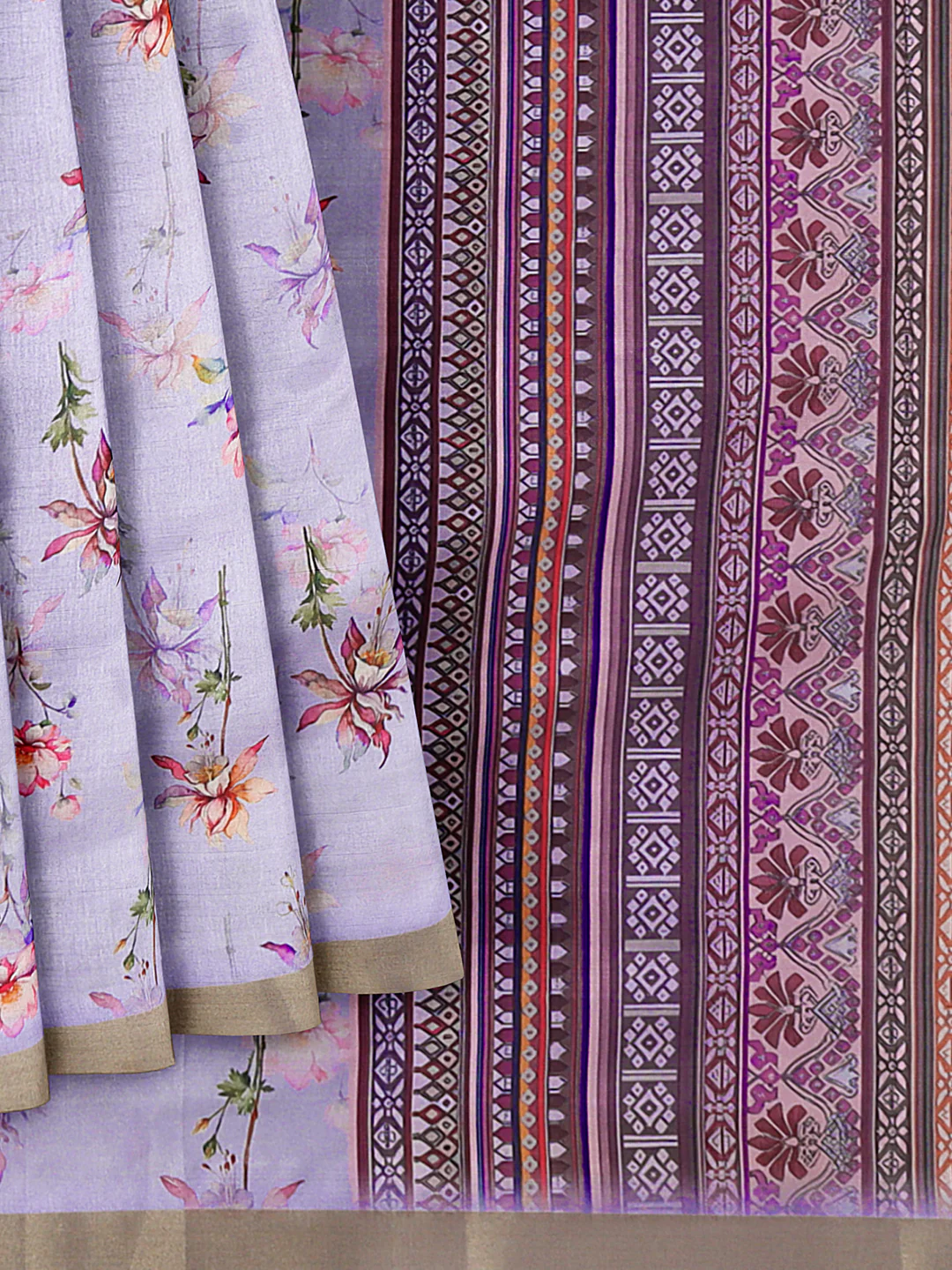 Women Lavender Semi Tussar Printed Saree ST248 - Image 5