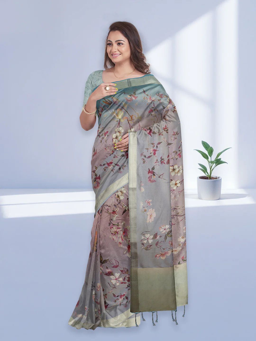 Women Light Purple Tissue Printed Saree TS46