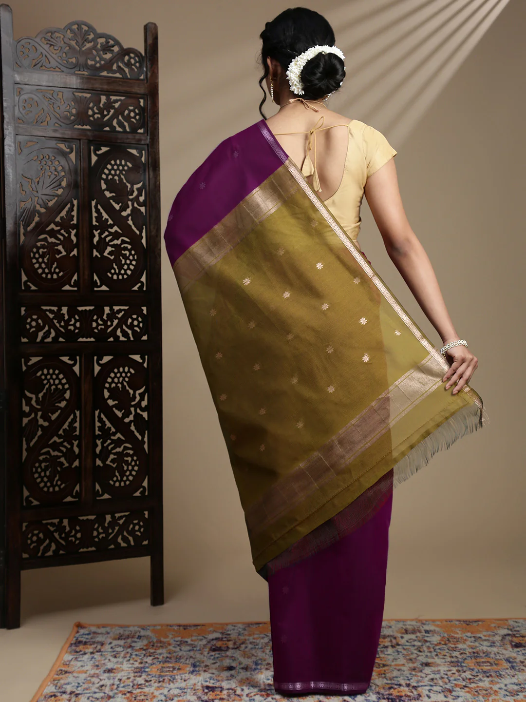 Women Magenta Kora Cotton Fancy Saree SK107 - Image 7
