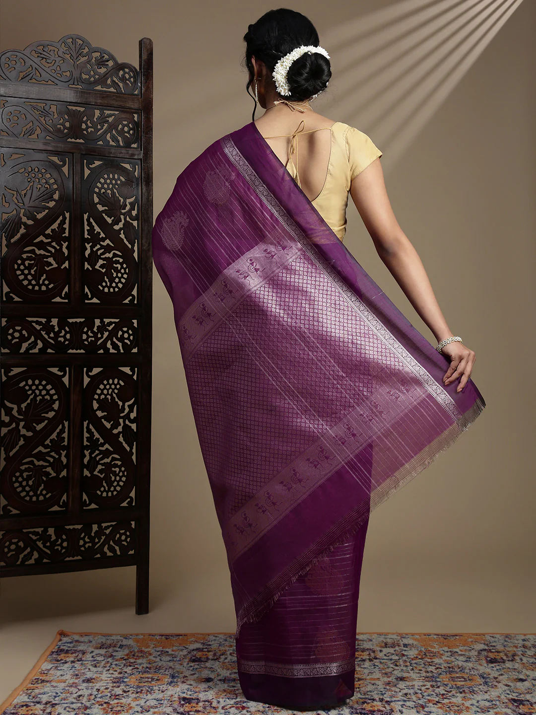 Women Magenta Semi Kora Cotton Saree SK127 - Image 3