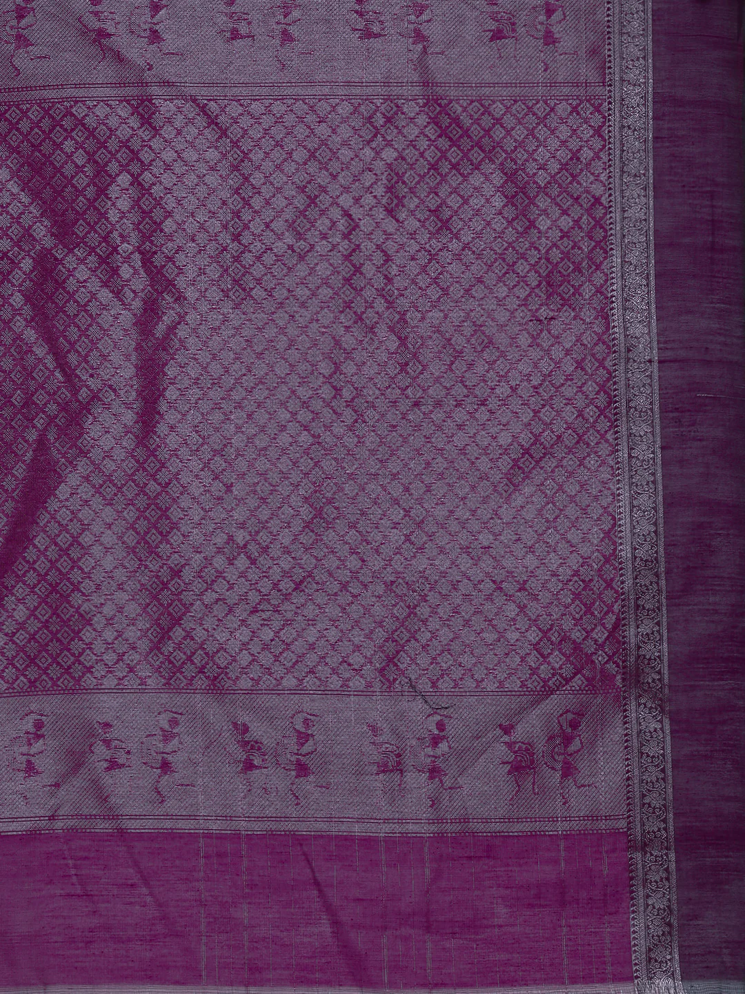 Women Magenta Semi Kora Cotton Saree SK127 - Image 7