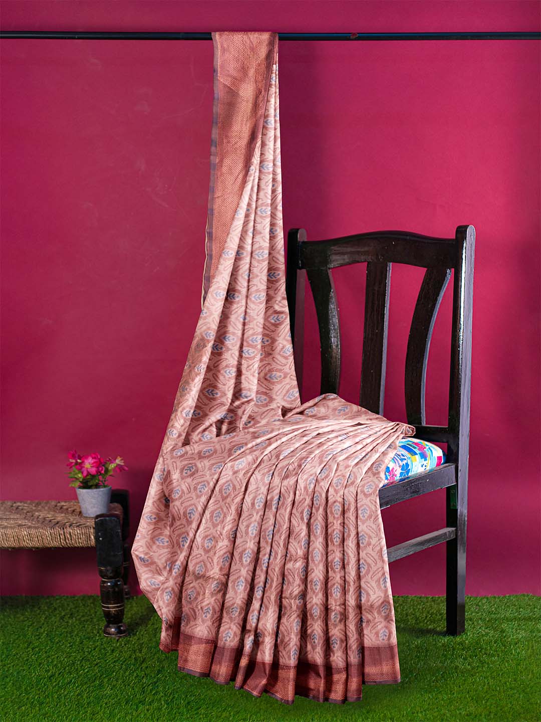 Women Maroon Art Silk Printed Saree ASS52 - Image 3