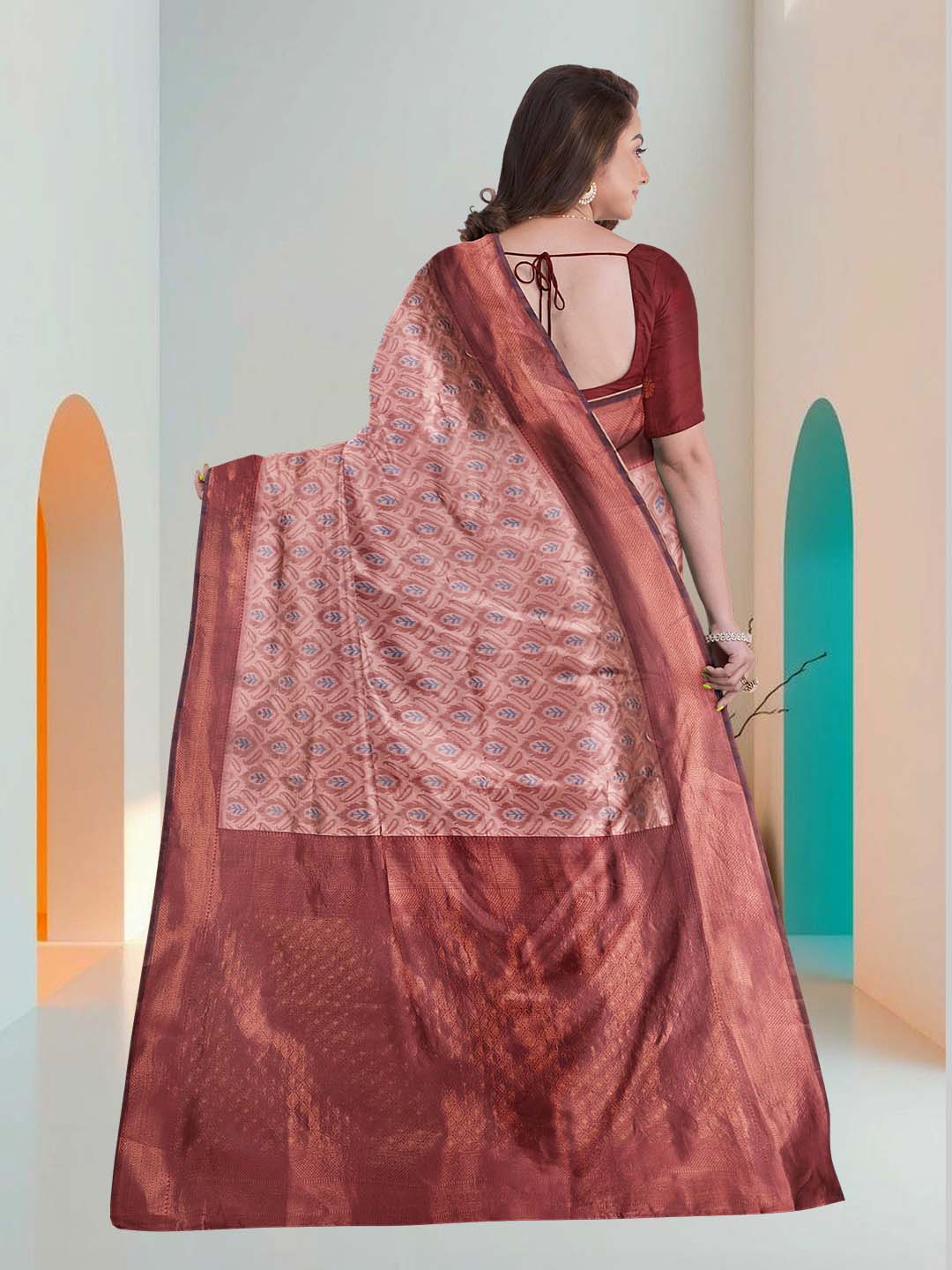 Women Maroon Art Silk Printed Saree ASS52 - Image 6