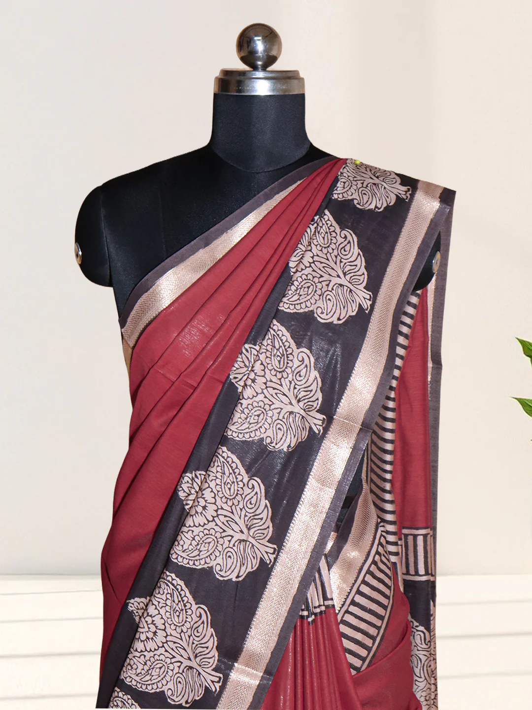 Women Maroon Semi Chanderi Cotton Printed Saree SC79 - Image 2