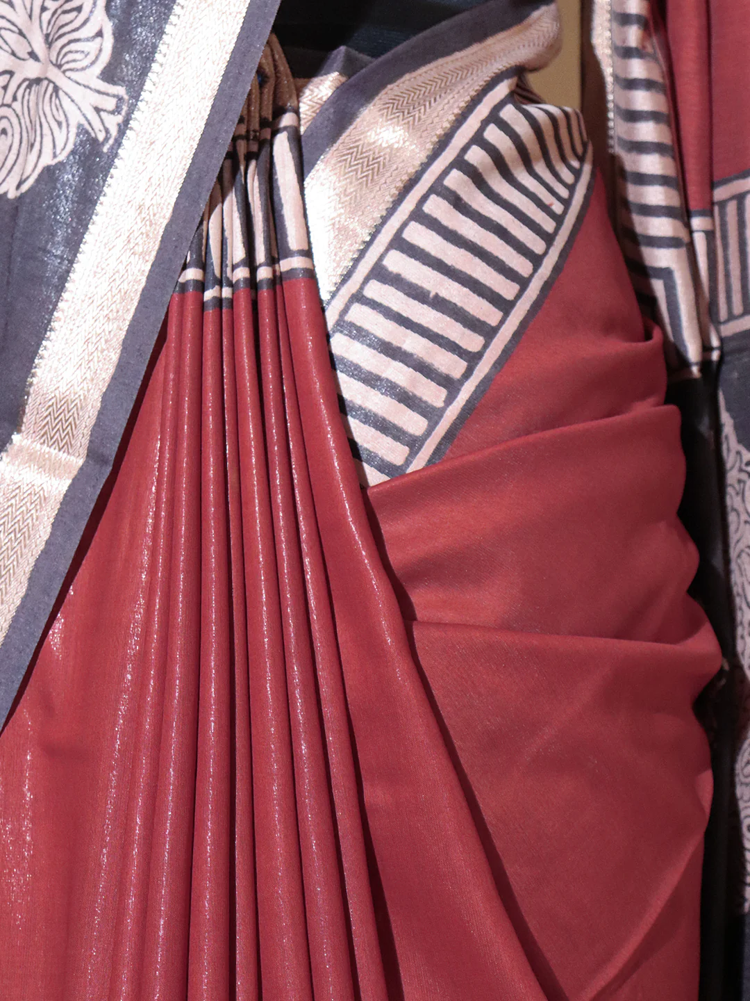 Women Maroon Semi Chanderi Cotton Printed Saree SC79 - Image 3