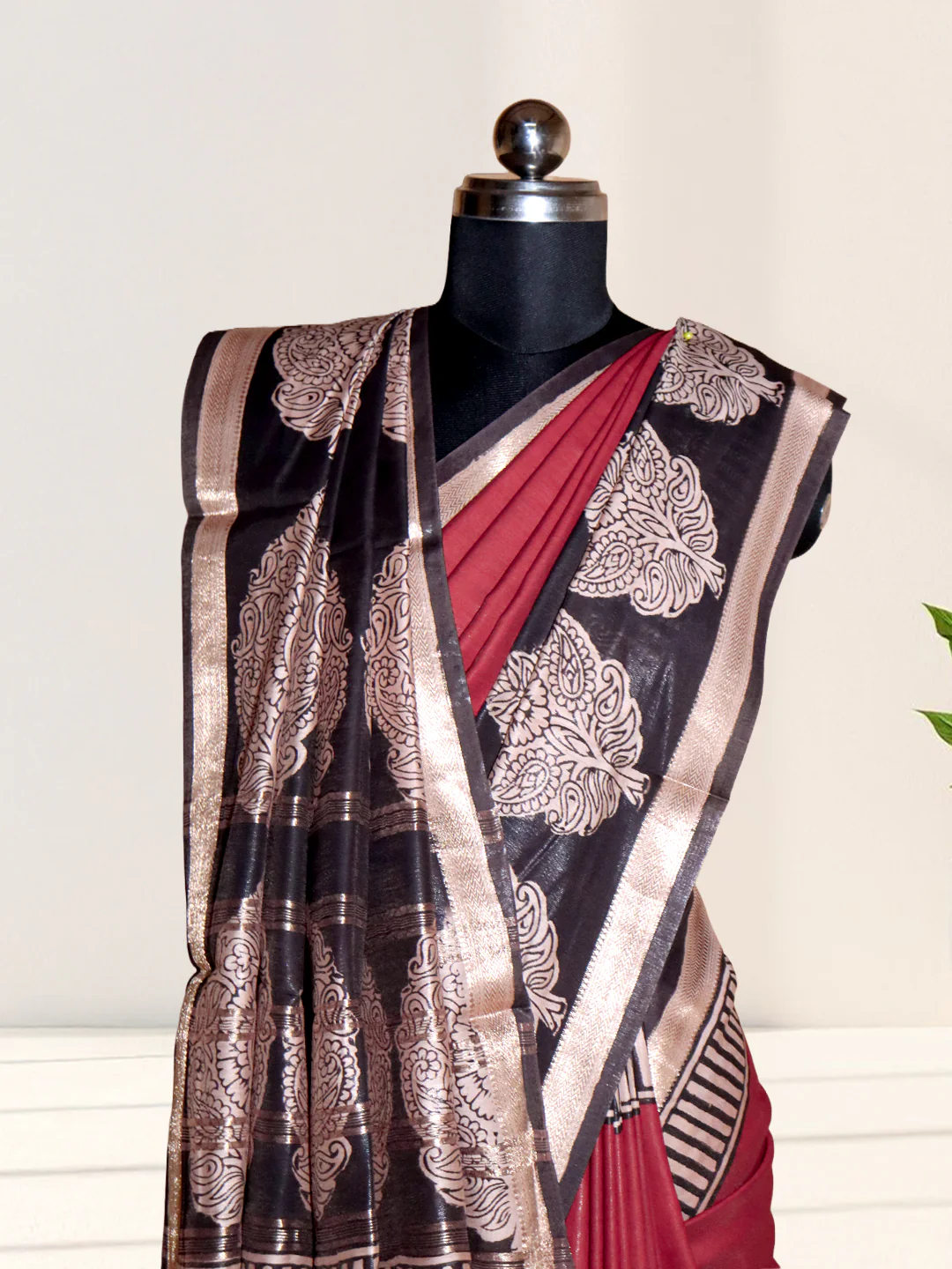 Women Maroon Semi Chanderi Cotton Printed Saree SC79 - Image 7