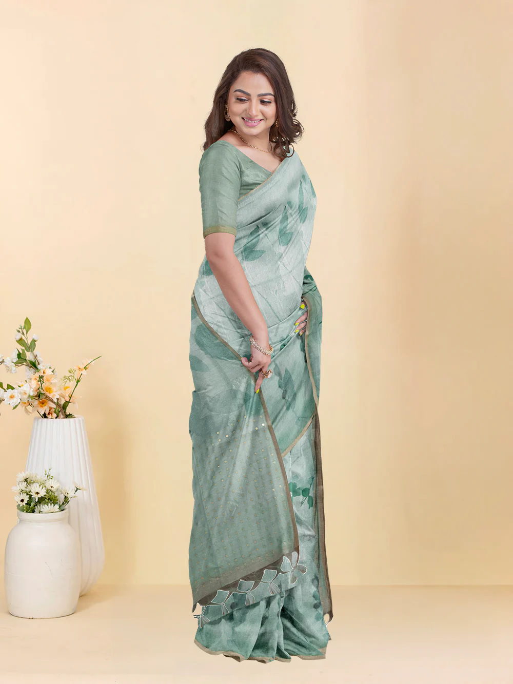 Women Mint Green Semi Tussar Saree ST276 - Image 2