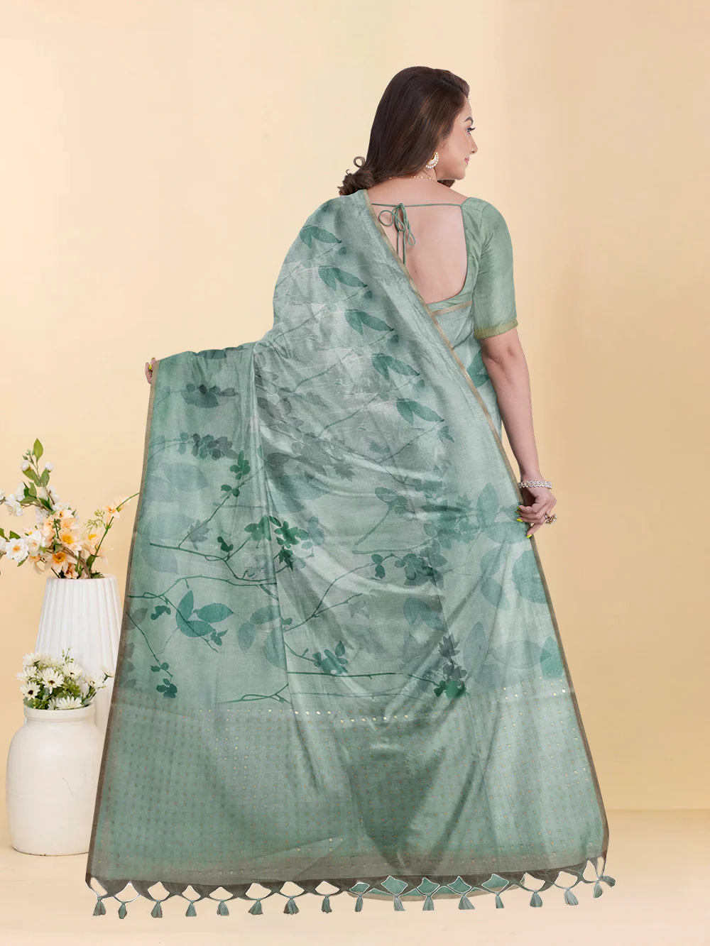 Women Mint Green Semi Tussar Saree ST276 - Image 3