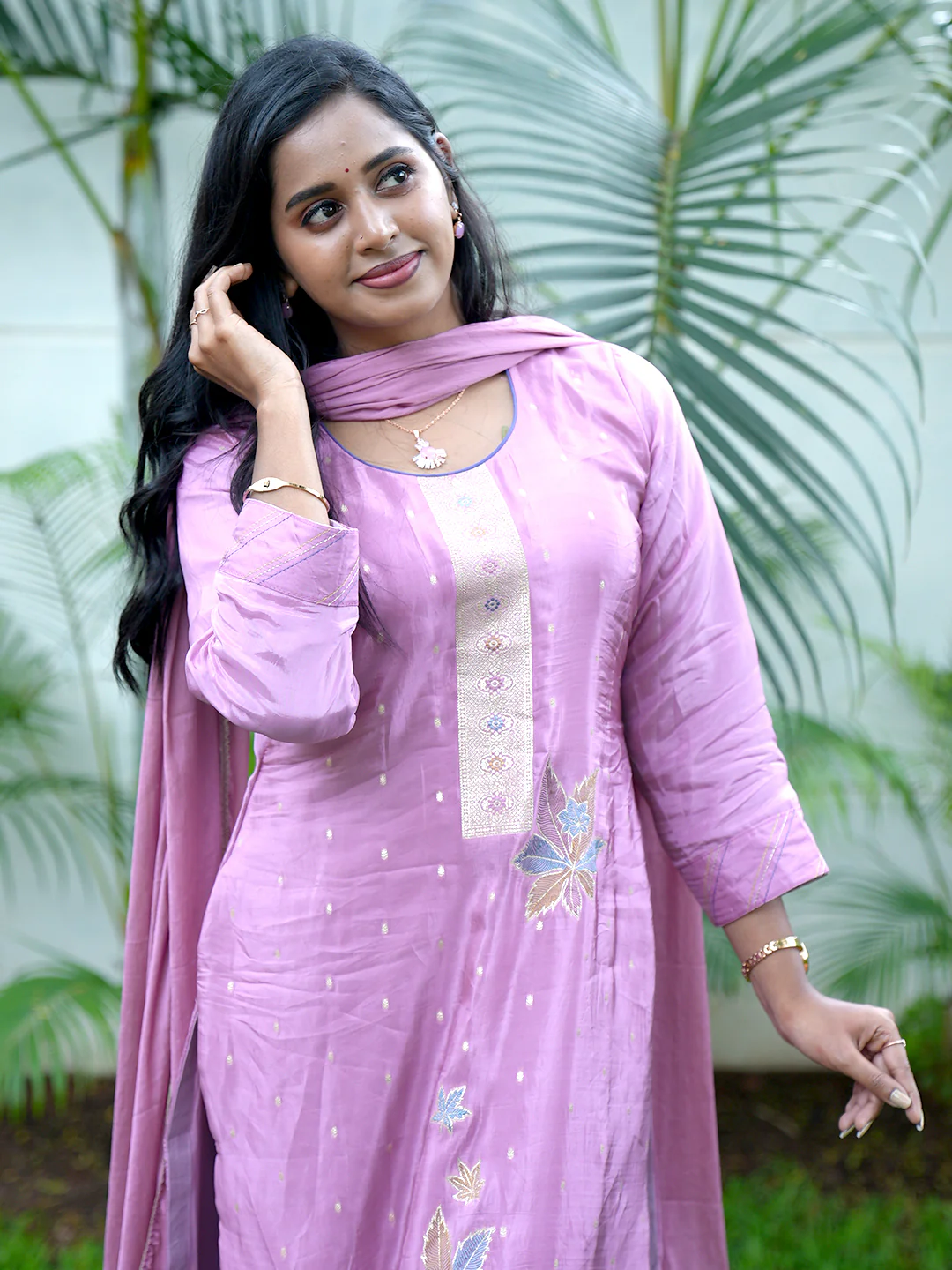 Women MM Silk Embroidered Lavender Kurti Set EKS119 - Image 2