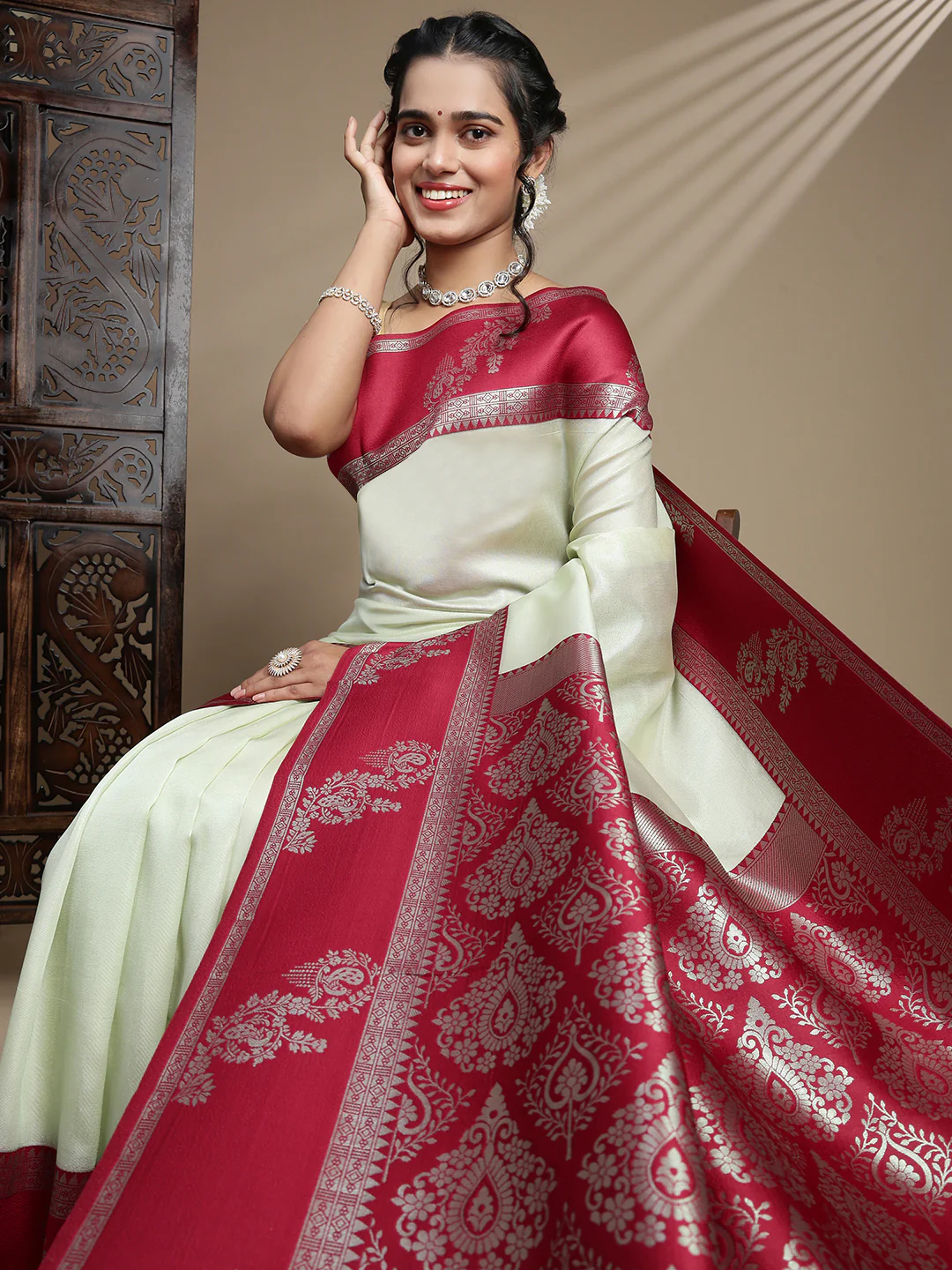Women Moss Green Tissue Saree TS56 - Image 3