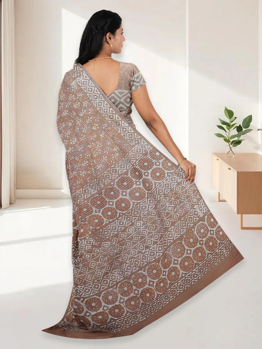 Women Mustard Pure Cotton Saree PCS192 - Image 3