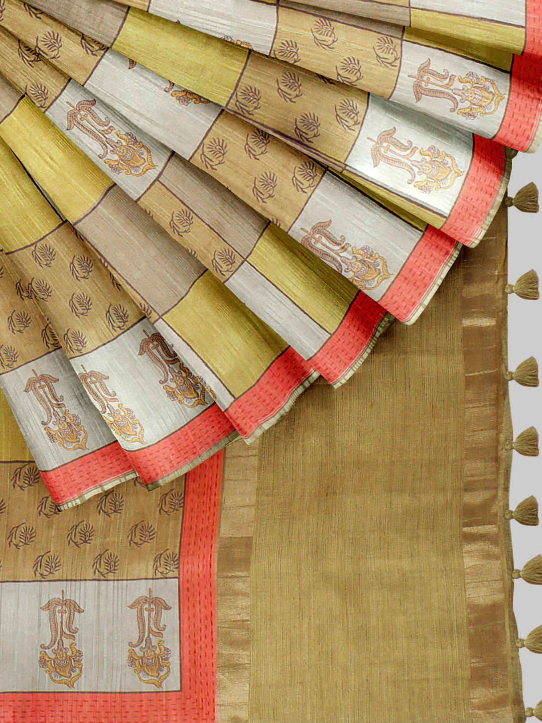Women Mustard Yellow Semi Tussar Printed Saree ST296 - Image 2