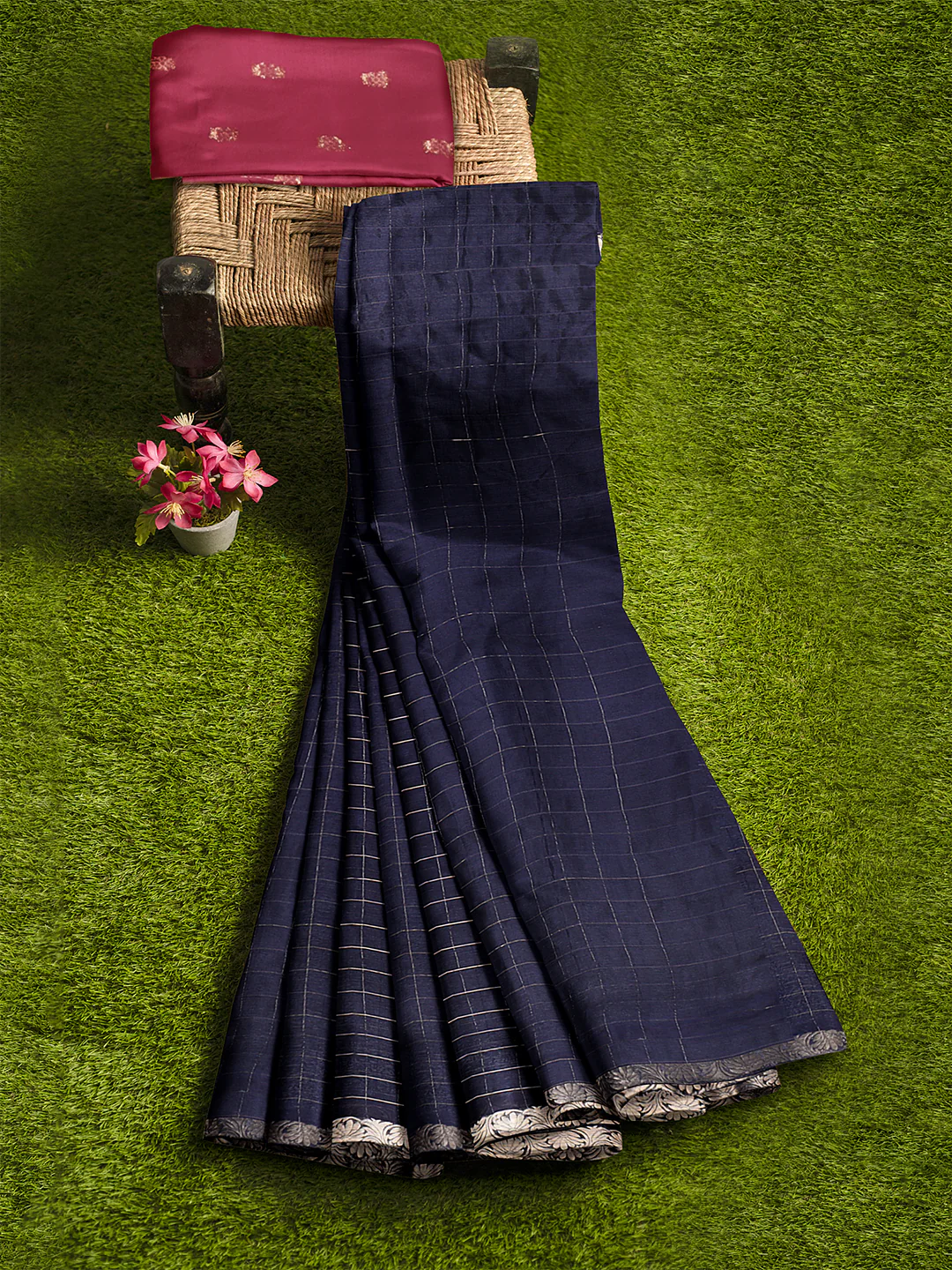 Women Navy Blue Semi Silk Saree SS346 - Image 6