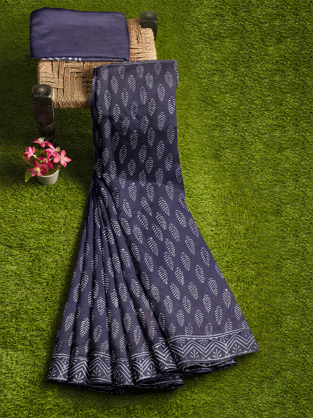 Women Navy Semi Tussar Printed Saree ST305 - Image 2