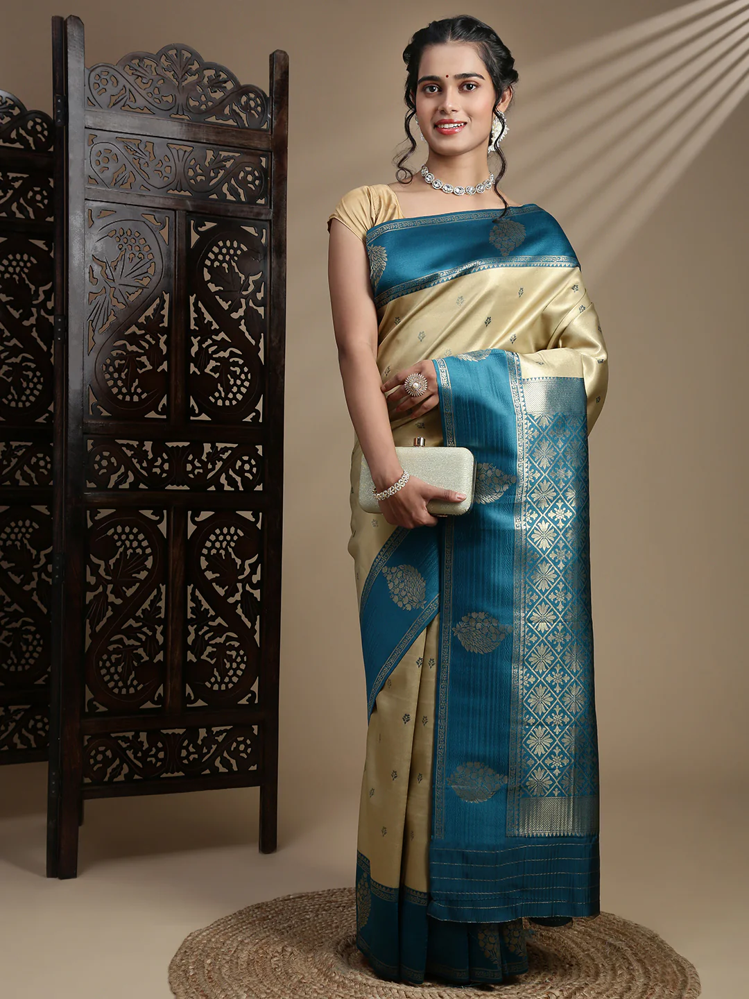 Women Olive Green Art Silk Saree ASS112 - Image 6