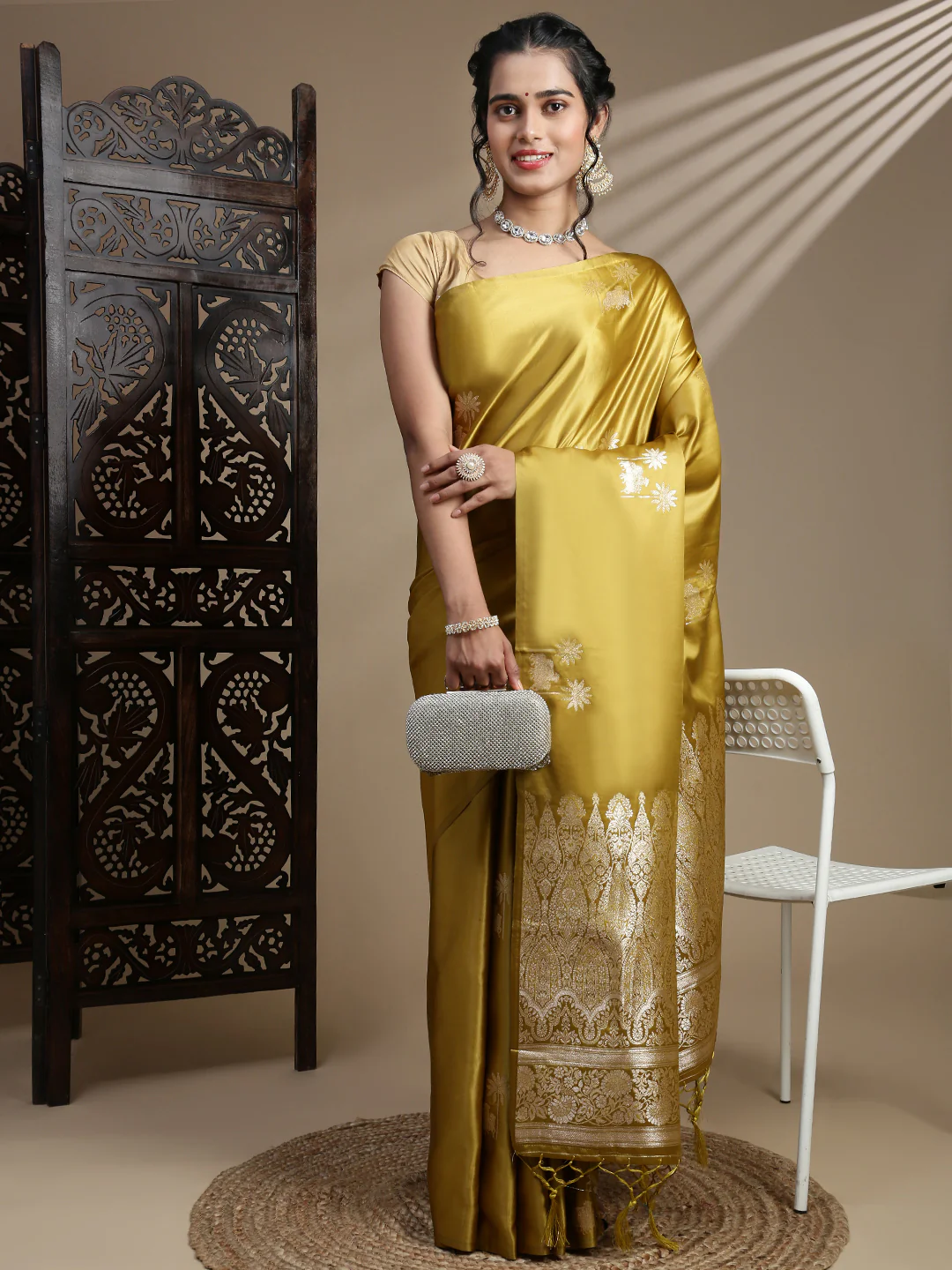 Women Olive Soft Silk Saree SS386 - Image 2