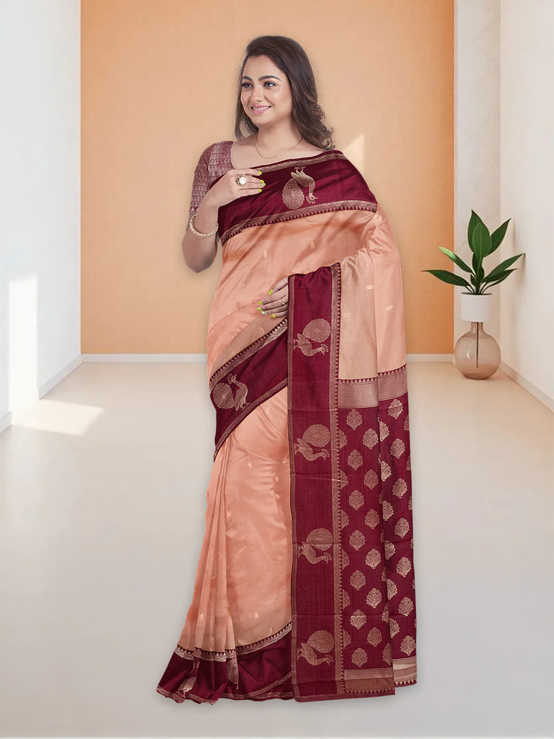 Women Orange Art Silk Saree ASS105