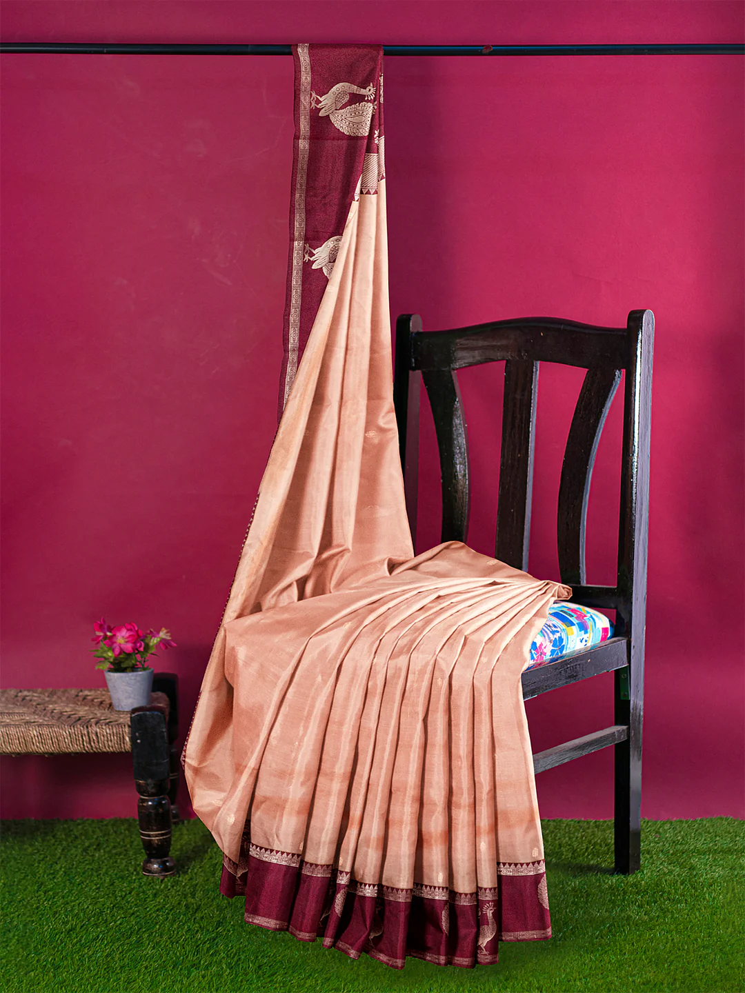 Women Orange Art Silk Saree ASS105 - Image 2