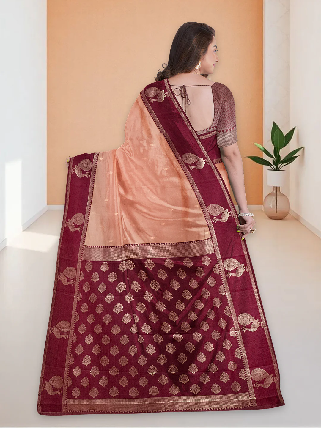 Women Orange Art Silk Saree ASS105 - Image 4