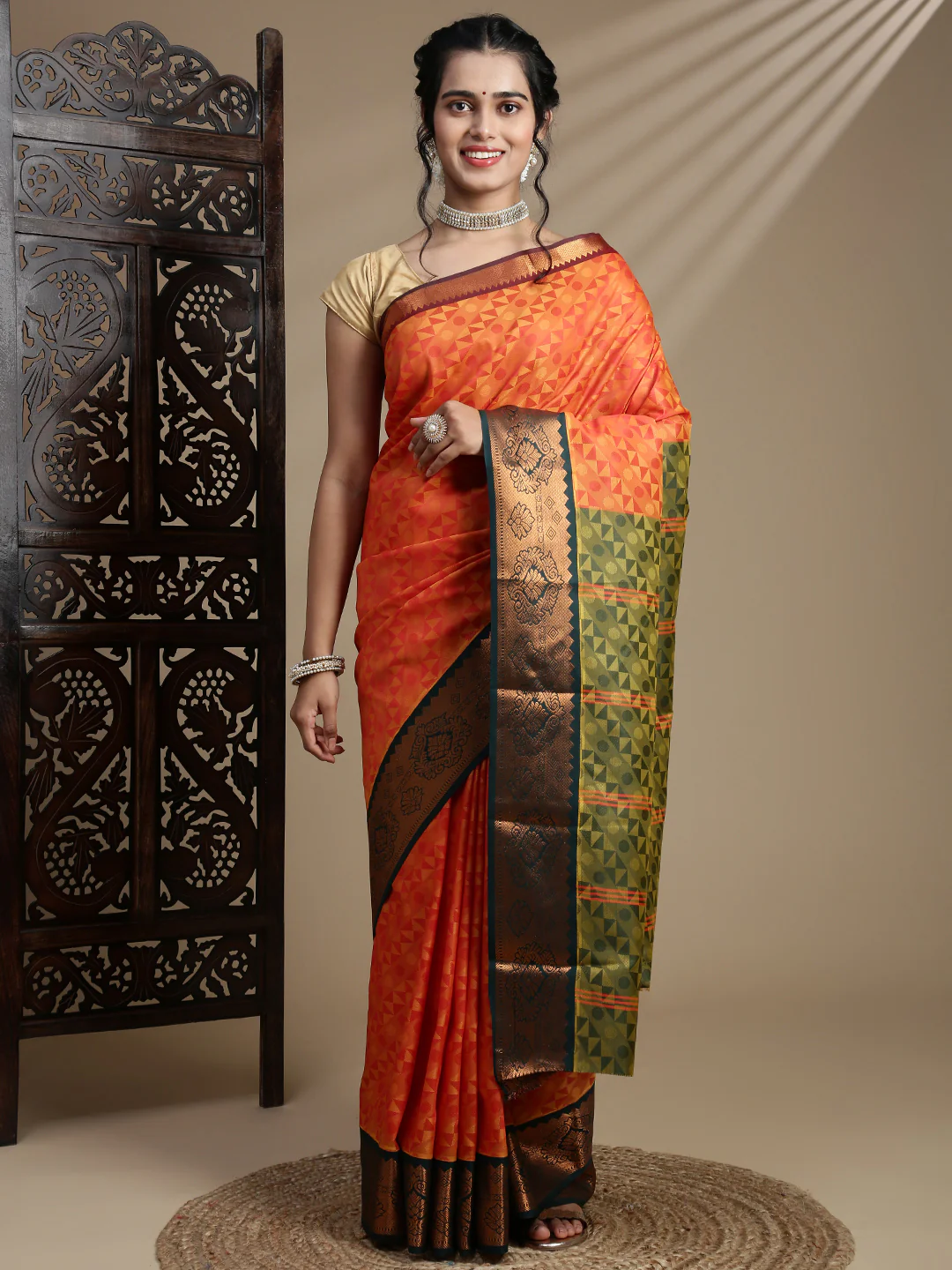 Women Orange Art Silk Saree ASS120 - Image 3