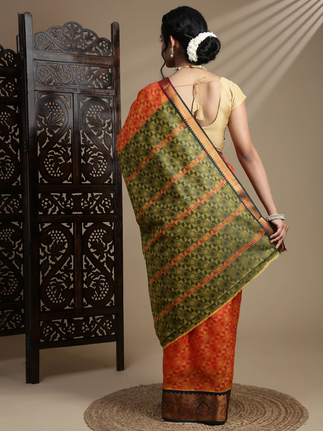 Women Orange Art Silk Saree ASS120 - Image 4