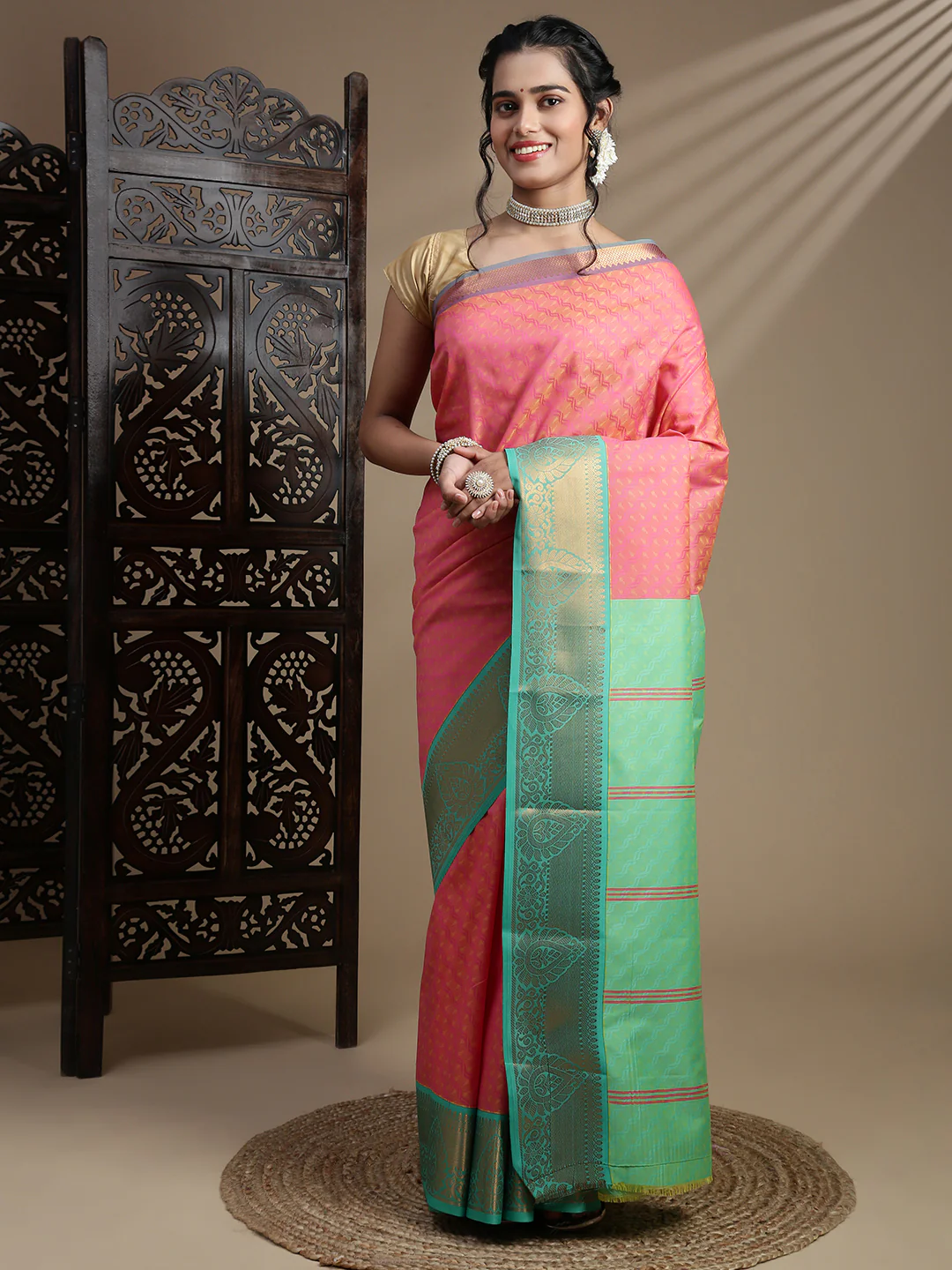 Women Light Orange Art Silk Saree ASS123 - Image 3