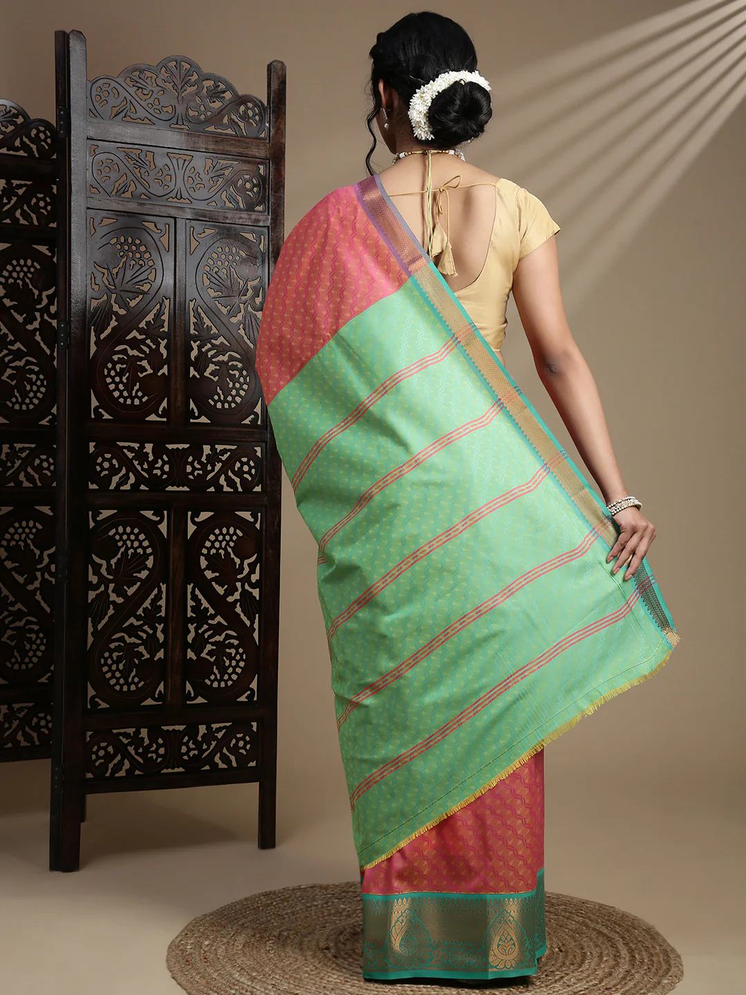 Women Light Orange Art Silk Saree ASS123 - Image 4