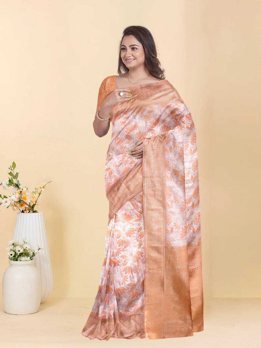 Women Orange Art Silk Saree ASS128 - Image 2