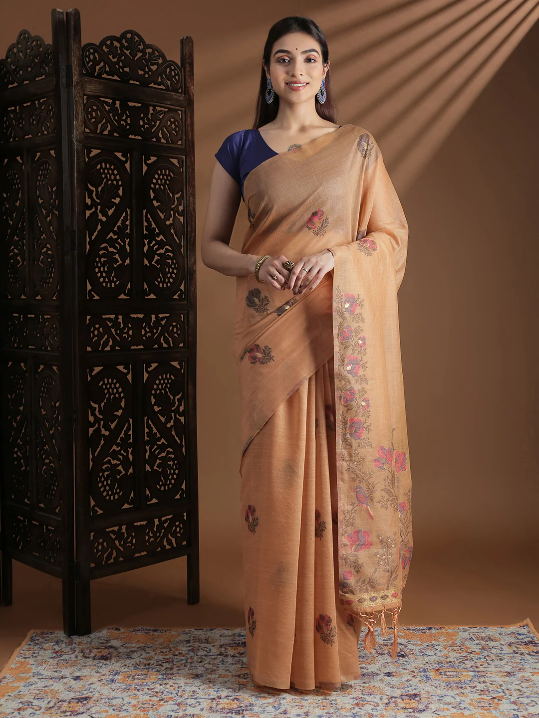 Women Orange Cotton Weaving Saree PCS249