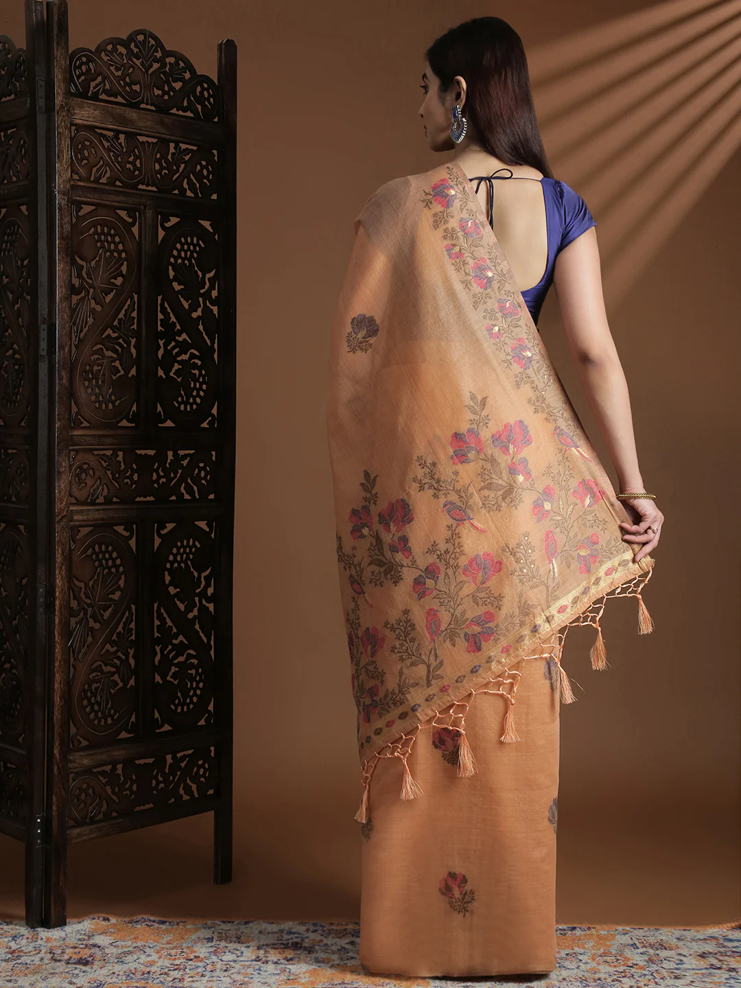 Women Orange Cotton Weaving Saree PCS249 - Image 3