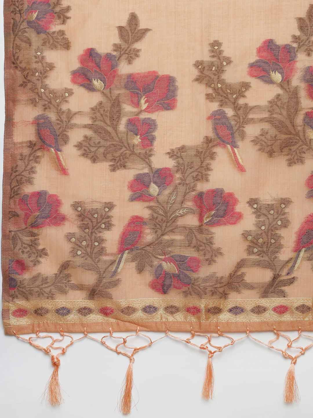 Women Orange Cotton Weaving Saree PCS249 - Image 5