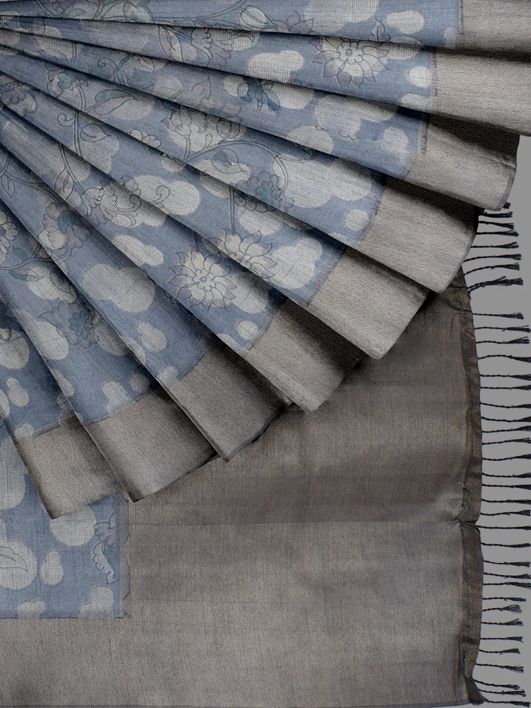 Women Pastel Blue Semi Tussar Printed Saree ST266 - Image 2
